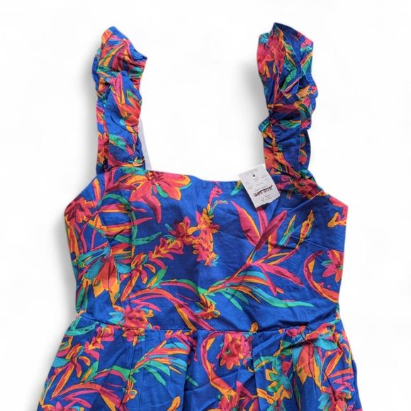 J. Crew Colorful Tropical Square Neck Ruffled Midi Smocked Cotton Dress 4 NWT - Picture 9 of 14